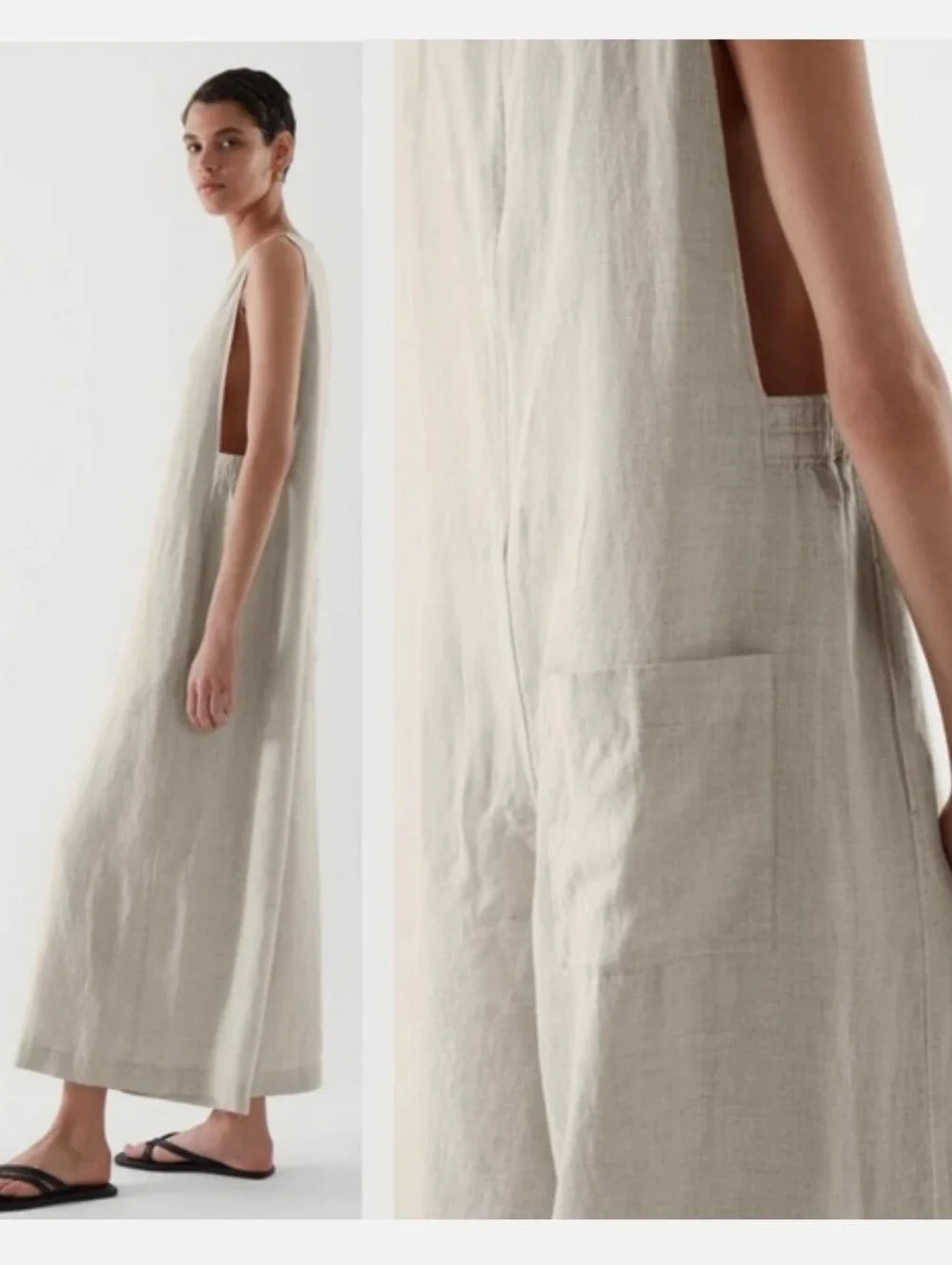 COS 100% Linen Sleeveless Wide-Leg Oversized Jumpsuit in Natural Size XS